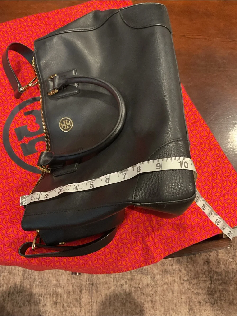 Tory Burch Black Leather Satchel with Gold Hardware